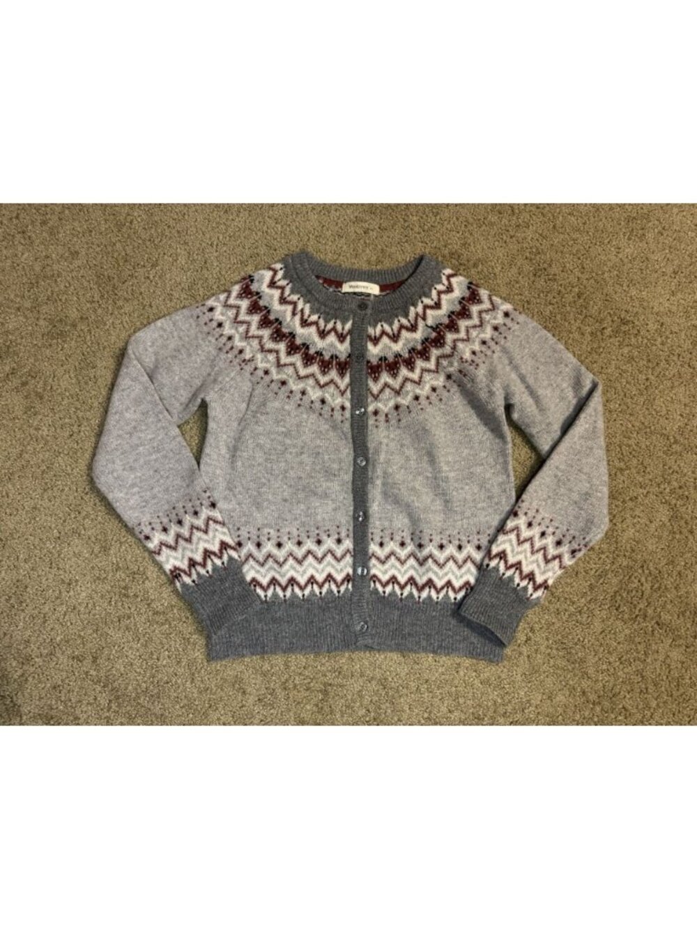 WOOLOVERS Cardigan 100% Lambswool Nordic FairIsle Yoke Fox Print Gray XS